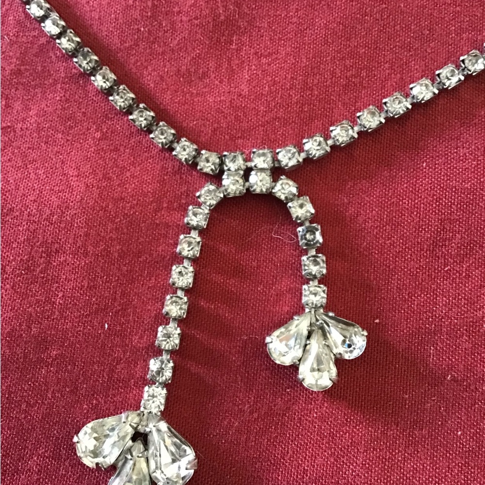Vintage Double Drop Rhinestone Necklace - Picture 2 of 5